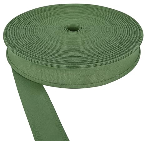 Schrägband, 100 % Baumwolle, 13 mm, 25 mm breit, zum Nähen, Wimpelkette (Salbei, 25 mm), 50 m Rolle