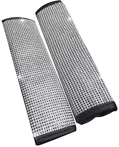 Bling Kristall Auto Gurtpolster Abdeckung,Bling Bling Autozubehör Innenraum Frauen,Luxuriös Glitzer Diamant Universal Auto Sicherheitsgurt Schulterpolster Auto Dekoration, Silber