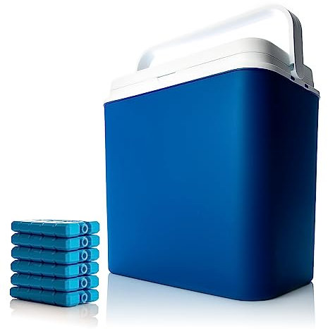Kühlbox 24 Liter blau/weiß inkl. 6 Kühlakkus - Bis zu 14 Std. Kühlung - Kühltasche für unterwegs - Outdoor Thermobox für Picknick & Camping - Made in Europe