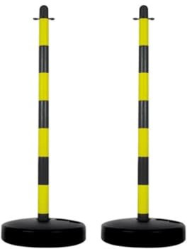 Perel Poteaux de signalisation, en PVC, avec pied à lester, pour des délimitations temporaires, zone en travaux, signalisation, événements et espaces publics, sans chaîne, noir/jaune, 2 pièces