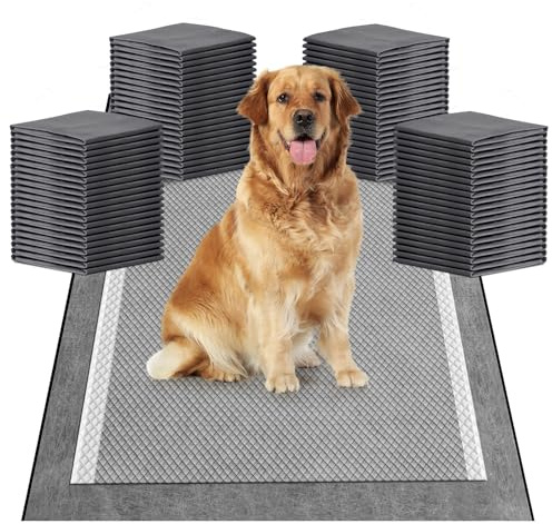 MIZOK Charcoal Puppy Pads Odor Control Leak Proof Large 60x90cm 50 Pack | Super Absorbent Dog training pads with Adhesive Tabs, Dog Potty Pads, Heavy Duty, Quick-Dry Surface, Disposable