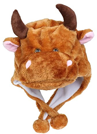 Bigood Chapeau en Peluche 2 en 1 Echarpe Bonnet Animal Oreilles Cosplay Déguisement Enfant Adulte Chaud Hiver Bœuf
