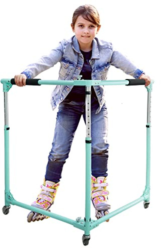 GanFindX Folding Skater Aid for Kids Roller Skating, Adjustable Height Roller Skate Trainer for Kids Toddler Training Walker (Seafoam Green)