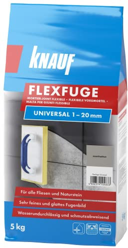 Knauf Flexfuge Universal 5 kg Manhatten, universell einsetzbar für ein besonders glattes Fugenbild auf Wand & Boden im Innen- & Außenbereich, schnellhärtender Fugenmörtel auf Zementbasis