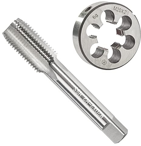 Aceteel M20 x 2,0 metrisches Gewindeschneid-Set, M20 x 2 HSS Maschinengewindebohrer und M20 x 2,0 mm legierter Werkzeugstahl runde Gewindeschneideisen für Rechtshänder