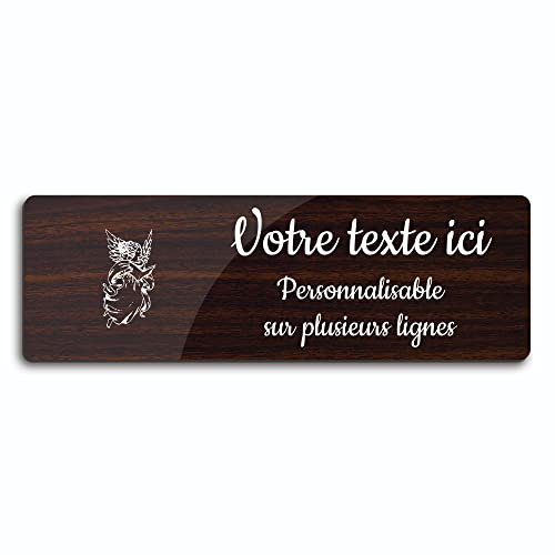 OCAP-FUNERAIRE.COM Grabschild mit Grabmotiv Engel mit selbstklebendem Buch, rechteckig (30 x 10 cm), personalisierbar, 1 bis 3 Zeilen Holz
