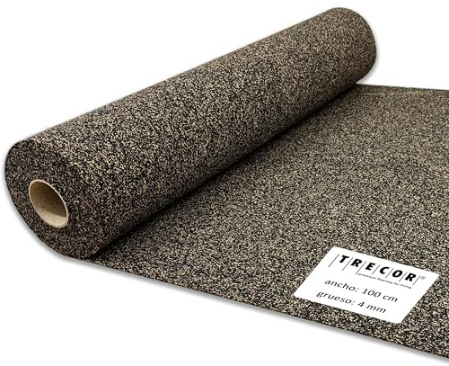 TRECOR® Rubber Cork Underlay [10 m²] Impact Sound Insulation up to 21 dB, 4 mm Thick, Extremely Resilient, top Sound Protection and Sound Insulation as parquet Vinyl Underlay (4 mm Thick, 10 m²)