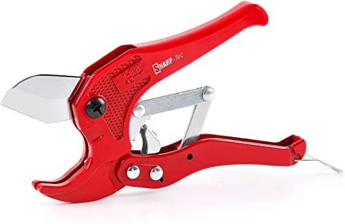 Sharp-tec PVC Pipe Cutter 3-42mm, Ratchet Plastic Pipe Cutter with Aluminum Alloy Body, Plumbing Pipe Slice for PVC PPR Plastic, Red