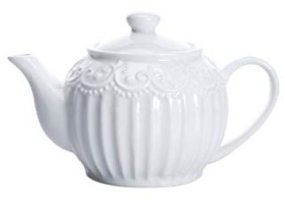 GImLY Cerámica Tetera Tetera Tetera Ensueño Hermosa Lindo Blanco Puro Delicado Pequeño Retro Diseño en Relieve Estilo inglés Té de la Tarde Té Negro Cafetera