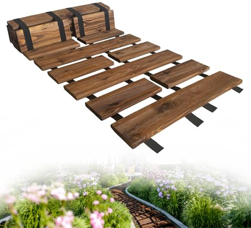 Floranica Chemin de Jardin Bois 50 x 200 cm Brun, déroulable, mélèze rainuré, Surface antidérapante, Lattes Bois pour Jardin