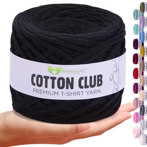 MeriWoolArt® Premium Baumwolle zum Häkeln und Makramee, 10 mm x 110 m Qualität Baumwollgarn, T-Shirt Garn für Handtasche, Teppiche, Pflanzenkörbe, Wurfkissen und Makramee-Wandbehang oder Geschenkband