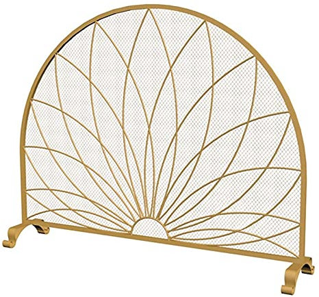 Parascintille semicircolare autoportante, protezione per caminetto di sicurezza in rete metallica, per griglie per stufe a legna e carbone (Oro)