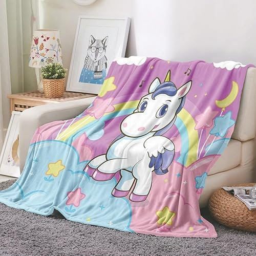 EHOMERY Kuscheldecke Baumwolle Decke Zum Schlafen Profi Kuscheldecke Eine Warme Decke Einhorn Karikatur Nickerchen-Decken Dekorative Weiche Kuscheldecken Rosa 150x130cm