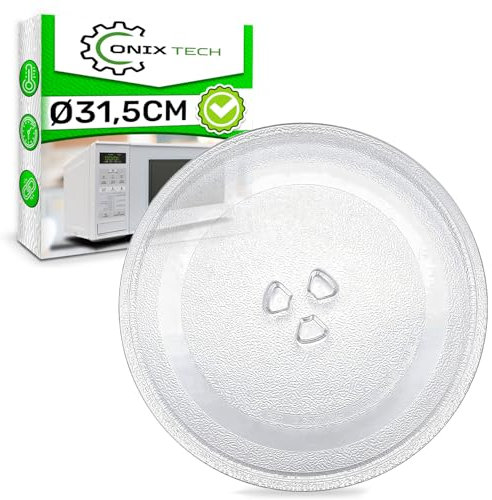 Piatto Microonde Universale Ø 31,5 cm con 3 Gambe di Supporto con Codice Originale 49016762 per Candy - Piatto Vetro Microonde 315 mm in Vetro Temperato Resistente al Calore Resistente - ONIX TECH