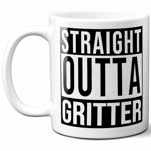 Westwood Tees Gritter Last Name Gift. Personalized, Custom Straight Outta Surname Sign Coffee Mug. 11 Ounces., White