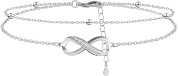 Mesovor Silberne Unendlichkeit Herz Glieder Armbänder für Frauen und Mädchen, Einstellbar Sterlingsilber Vergoldet Mehrschichtige Armbänder als Geschenke
