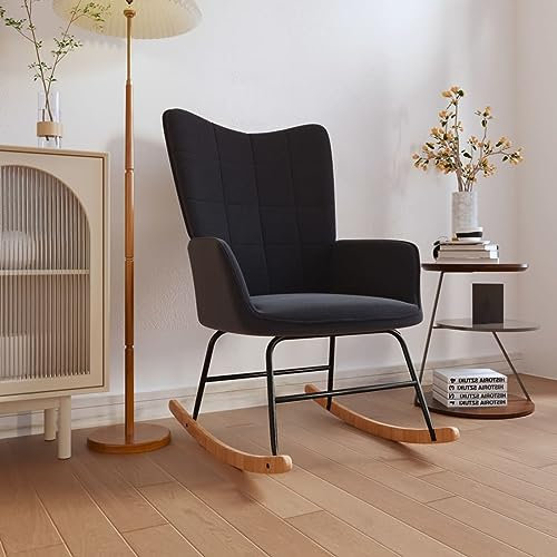 ZEYUAN Schaukelstuhl, Sessel Wohnzimmer, Schaukelsessel, Stillsessel, Schwingsessel, Tv Sessel, Ohrensessel, Relaxsessel, Rocking Chair, Schwarz Stoff