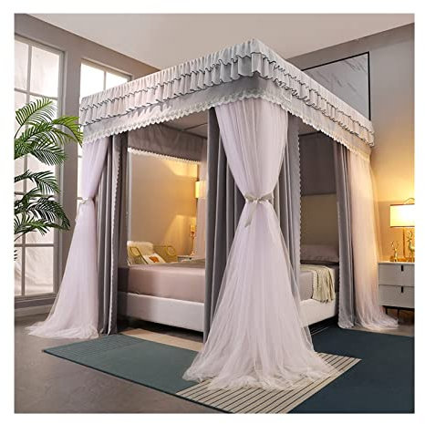 TEmkin Betthimmel für Doppelbett, Moskitonetz, europäischer Luxus-Betthimmel mit zwei Stangen, Verdunkelungs-Moskitonetz für Schlafzimmer, Bettvorhang (mehrfarbig)