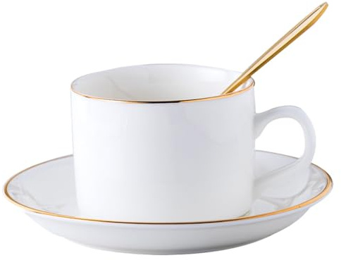 SHOWERORO Juego De Tazas De Café De Porcelana Con Incrustaciones Doradas Incluye Platillo Y Cuchara Para Espresso Capuchino Macchiato Y Bebidas En Casa