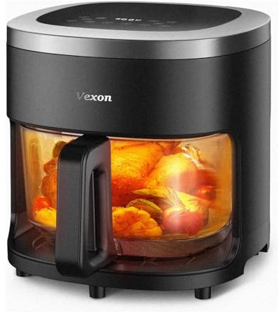6-IN-1 Glass Air Fryer with 4.5 QT Capacity,Air Fry, Roast, Reheat, Dehydrate, Air Crisp Technology,Nonstick & Dishwasher Safe Basket,97% Less Oil,Features Digital Timer1
