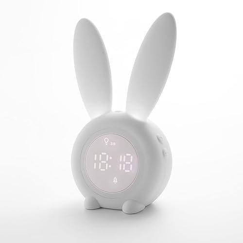 Homealexa Réveil numérique pour enfants avec motif lapin, lumière de réveil LED, horloge de chevet rose pour filles et garçons