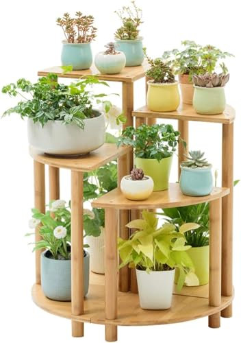 Soporte para Plantas de bambú de 5 Niveles, Estante Plegable para macetas para Interior y Exterior, Madera Maciza, Estante esquinero Que Ahorra Espacio, Natural