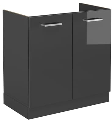 Vicco Spülenunterschrank R-Line, Anthrazit Hochglanz, 80 cm | 2 Türen · Ohne Arbeitsplatte · Höhenverstellbare Füße · Großer Innenraum ✓ · ✓ Frei kombinierbar