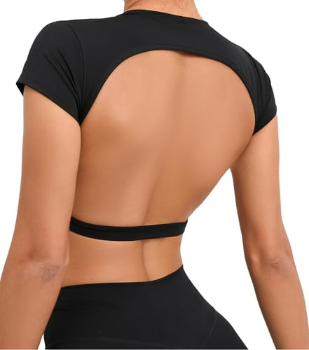 SEAUR Gym topp damer rygglös vadderad crop topp tajt sport löpartröja yoga fitness kortärmad t-shirt magfri sportskjorta rund hals mjuk S-L