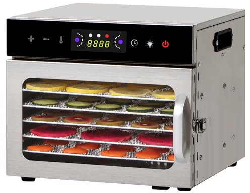 Panana 400W Edelstahl Dörrautomat für Zuhause - Großes Fassungsvermögen für Obst, Gemüse und Fleisch - Inklusive Rezeptbuch (6E)