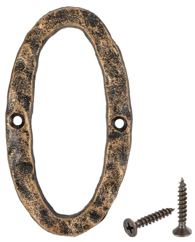 sourcing map Numero di indirizzo civico, 14 cm, in ghisa, stile vintage, numero 0, numeri esterni per casa, strada, ufficio, cassetta postale, colore: nero e oro