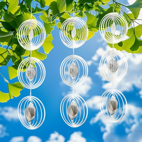 Reflektierende Taubenabwehr Runden,Hängende Vogelabwehr, 3D Windspiel aus Edelstahl, Vogelreflektoren-Abschrecker, Vögel fernhalten, zur Vogelabwehr,Deko für Balkon,Garten & Teich