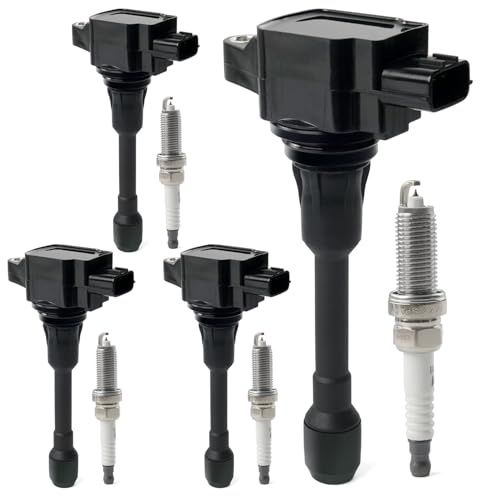 Set of 4 Ignition Coil Pack & Iridium Spark Plugs Compatible with 1.6L 1.8L 2.0L 2.5L L4 2007-2018 Nissan Altima Rogue Sentra Versa Cube Frontier NV200, Infiniti FX50 M56 Q70 QX60 Replace UF549 & 9029