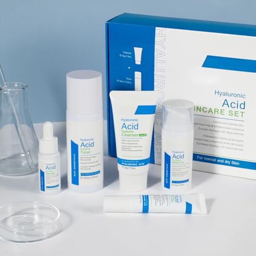 BeauBase Hyaluronsyra ansiktsvård set, hudvårdsset gåva, 5 stycken hudvårdsset kvinnor, med rengöringsmedel, toner, serum, ögonkräm, fuktkräm