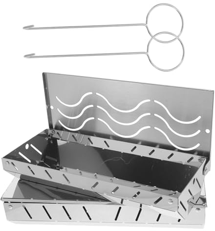 UPKOCH 2 Stück Räucherbox Teilig mit Deckel Bbq Zubehör für Gas und Holzkohlegrill und Tragbar für Fleisch Fisch und Gemüse Vielseitige Holzchips Räucherbox zum Aromatisieren