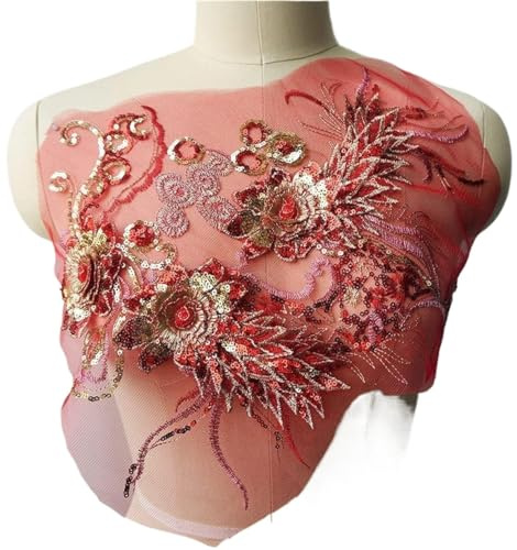 ROHCGHC Broderie, Robe de mariée en Dentelle Violette, Tissu à Paillettes, Fleur 3D, Pompon, Appliques, Garnitures brodées, Patch de Couture for Robe, décoration DIY