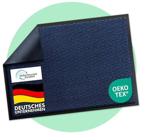 Floordirekt Felpudo premium para entrada, 80 x 120 cm, color azul, para interior y exterior, antideslizante y lavable, alfombra para pasillo, alfombra para puerta de casa, Sky Novo