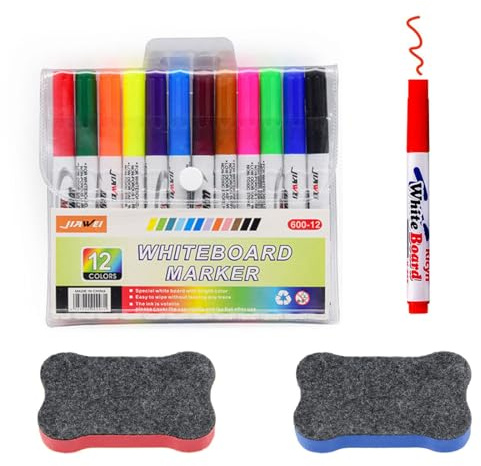 KEPYATI 12 Farbenwhiteboard Stifte Abwischbar, Whiteboard Stifte Abwischbar, White Board Markers Mit Schwamm Magnetisch, Trocken Abwischbare, Für Schule, Büro, Fenster