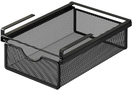 Gralara Tiroir Coulissant Suspendu sous Étagère, Panier de Rangement Métallique, Organisateur de Placard, Corbeille sans Perçage, Panier à Glissière pour Ranger Sous-Vêtements et Accessoires, Noir