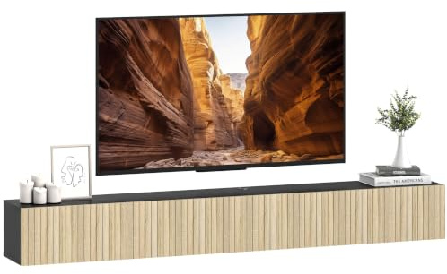 HOMCOM Meuble TV Suspendu 140 cm pour Téléviseur 72 Pouces Naturel Noir