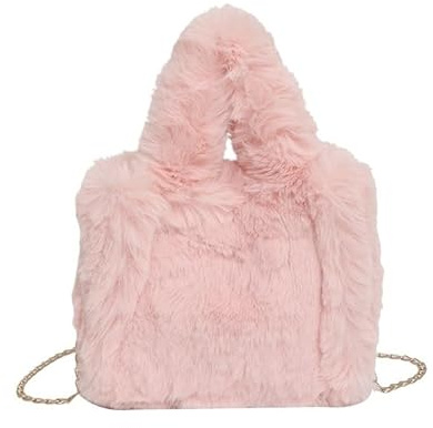 HUDFVIOI Fluffig väska kvinnor plysch tygväska mjuk hobbo enfärgad mode axel stor kapacitet fluffig crossbody för höst vinter för kvinnor, Rosa, En storlek