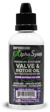 Superslick AlphaSynth Light Viscosity Valve & Rotor Oil – 2 oz (60 ml) – Synthetic Brass Instrument Lubricant, Odorless & Non-Staining – Proudly Made in the USA