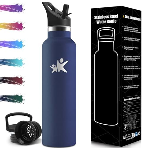 Mulbijeo Botella Agua Acero Inoxidable, 1000 ML Reutilizable Sin BPA, Botella Agua Termica, Botella Agua, Aislamiento Al Vacío de Doble Pared, Termos, Cantimplora para Adultos, Deporte