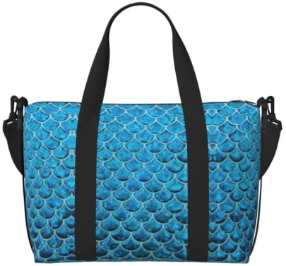 Blue Fish Scale. Stampa Impermeabile Viaggio Tote Bag,Carry On Weekender Duffle per Palestra Durante La Notte