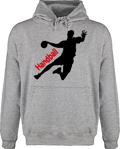 Shirtracer Hoodie Herren Pullover Männer - Handball EM 2026 Trikot Ersatz - Handballer mit Schriftzug - L - Grau meliert - Langer arm hanball Fun-Kapuzenpullover halbball Kapuzenpulli Handball. Hoody