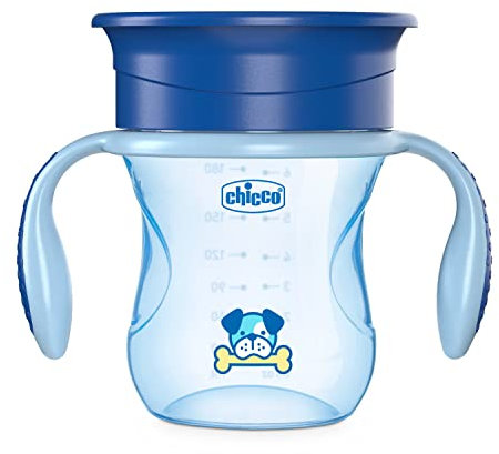 Chicco Perfect Cup Primo Bicchiere per Bambini 200 ml, 1 Tazza Biberon 12+ Mesi per Imparare a Bere, con Membrana in Silicone a 360° e Manici Rimovibili, senza BPA - Azzurra o Blu