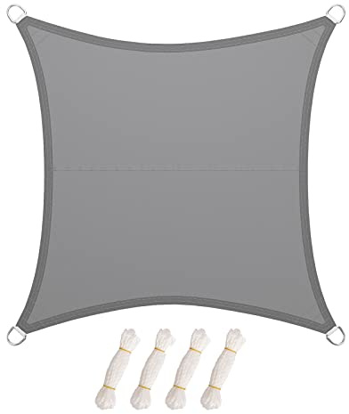LARMNEE Sonnensegel, Wasserdicht, 3 x 3 m, Quadratisch, Sonnenschutz inkl Befestigungsseilen, PES, für Garten Balkon,UV-Schutz, Reißfestigkeit, Outdoor, Hellgrau ELG33SP02