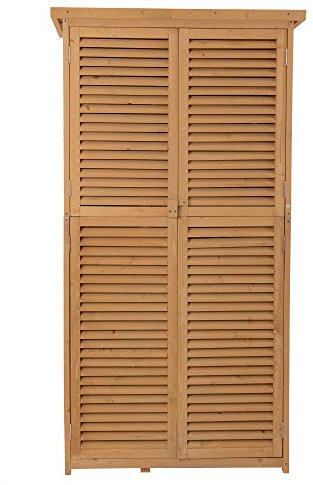 Outsunny Cobertizo de Madera Caseta Exterior Armario para Herramientas de Jardinería Persiana Delantera Compartimientos de Diferentes Tamaños 87x46.5x160cm Madera Maciza