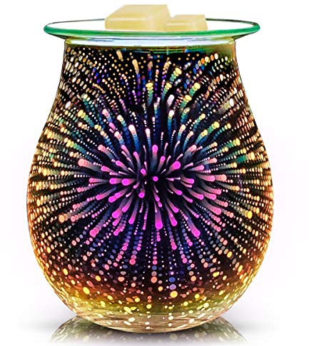 EQUSUPRO 3D Glass Electric Wax Melts Warmer Wax Burner Melter Fragrance Warmer for Home Office Bedroom Living Room Gifts & Decor (3D Fireworks)