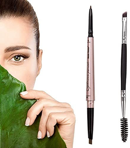 HeyBeauty Eyebrow Pencil with Brow Brush, Double Ended Eyebrow Pen, Automatic Makeup Cosmetic Tool (Black)