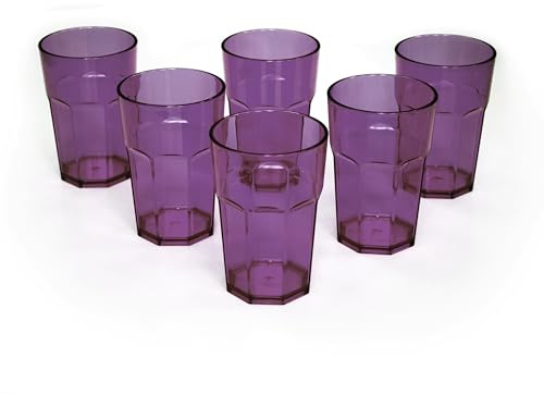 Omada Design set de 6 vasos de bar, refresco o bebida larga 42.5 cl, 12.5 cm de alto en plástico, irrompible, apilable, octogonal y apto para lavavajillas, Unglassy Line